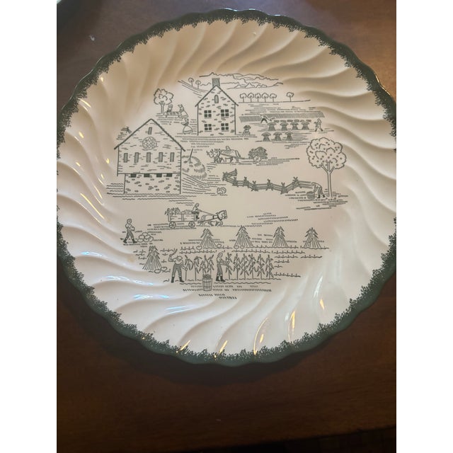 1950s Vintage Colonial Hemstead Royal China Green & White Transferware of Five, 12" Dinner and Five, 6" Bread Plates - Set of 10 For Sale - Image 5 of 10