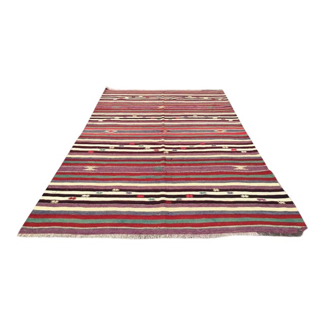 Vintage Striped Turkish Kilim Rug - 69" X 108" For Sale