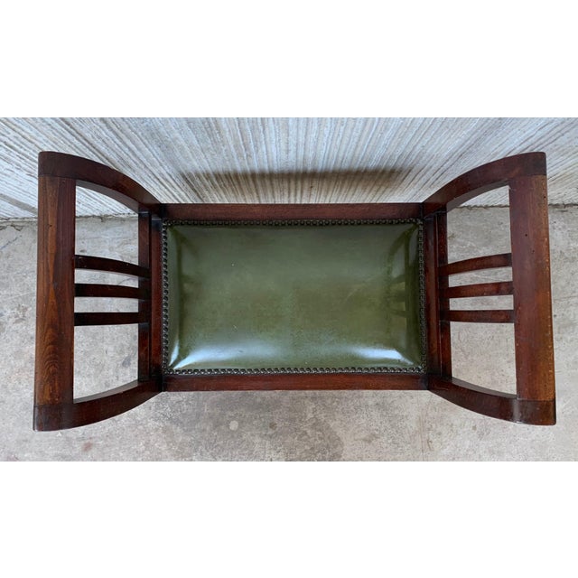 Mid 20th Century Set of Four Art Deco Stools in Walnut with Arms and Seat Leather For Sale - Image 4 of 18