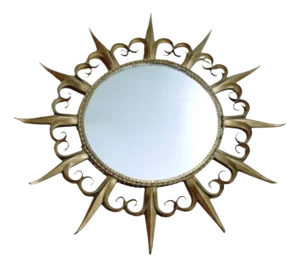 Vintage Sol Sunburst Mirror in Gold Metal, 1950s