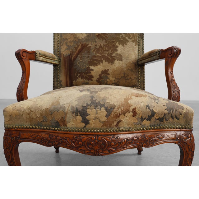 Carved Walnut Armchair with Cabriole Legs and Tapestry Upholstery, France, 1880 For Sale - Image 15 of 18