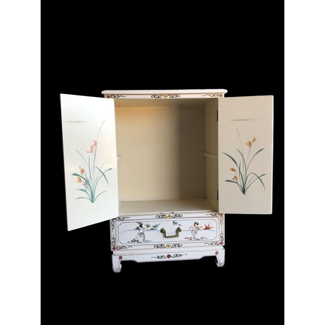 Ivory Mid-Century Chinoiserie Cabinet With Mother of Pearl Inlay and Brass Hardware For Sale - Image 8 of 12