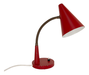 Vintage Danish Red and Brass Flexible Desk Lamp from Lyfa, 1950s