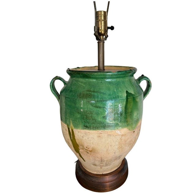 French Provincial 19th Century French Provincial Green Glazed Confit Jar, Converted to a Lamp For Sale - Image 3 of 9