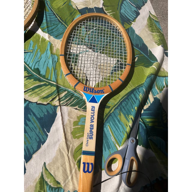 Vintage Collection of Wilson Wooden Tennis Rackets With Blue Accents, Cover, and Guard For Sale - Image 4 of 8