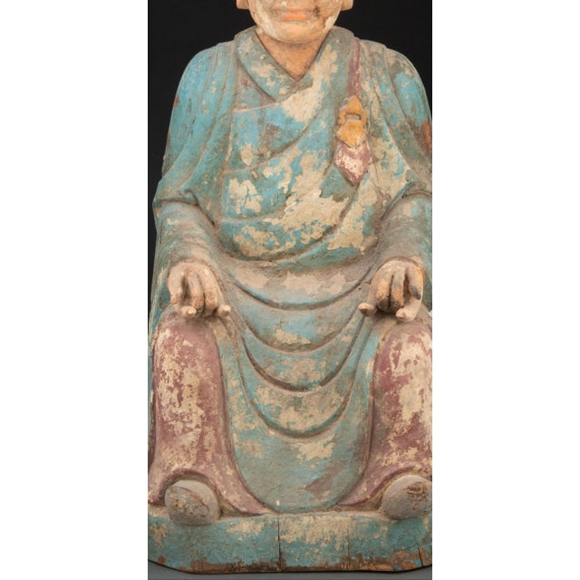 19th Century Large Antique Korean Carved Buddhist Figure Sculpture For Sale - Image 5 of 8
