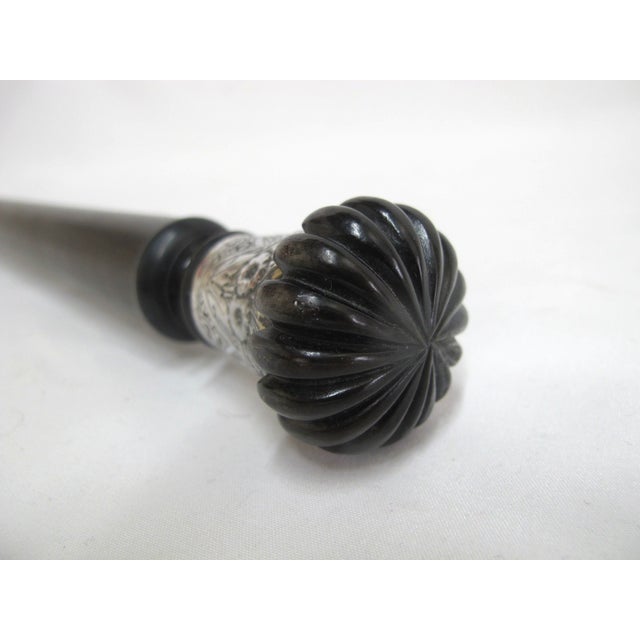 Horn & Sterling Silver Repousse Flower Corkscrew Gadget Walking Stick Cane For Sale - Image 12 of 13