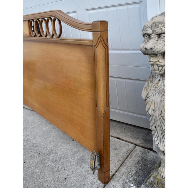 Vintage MCM Hollywood Regency King Headboard Wood Walnut Geometric Circles 60's For Sale - Image 9 of 15