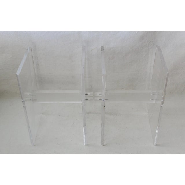 1980s 1980s Lucite Acrylic Clear Frosted Bolt Slab Style End Side Tables Bases- a Pair For Sale - Image 5 of 8
