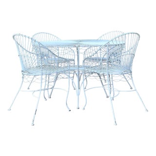 Vintage MCM Twisted Wrought Iron Dining Set of 5 For Sale