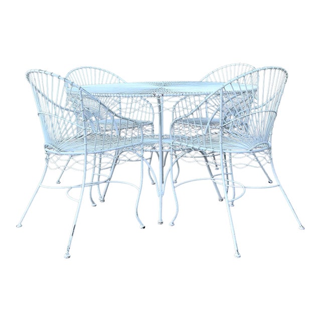 Vintage MCM Twisted Wrought Iron Dining Set of 5 For Sale