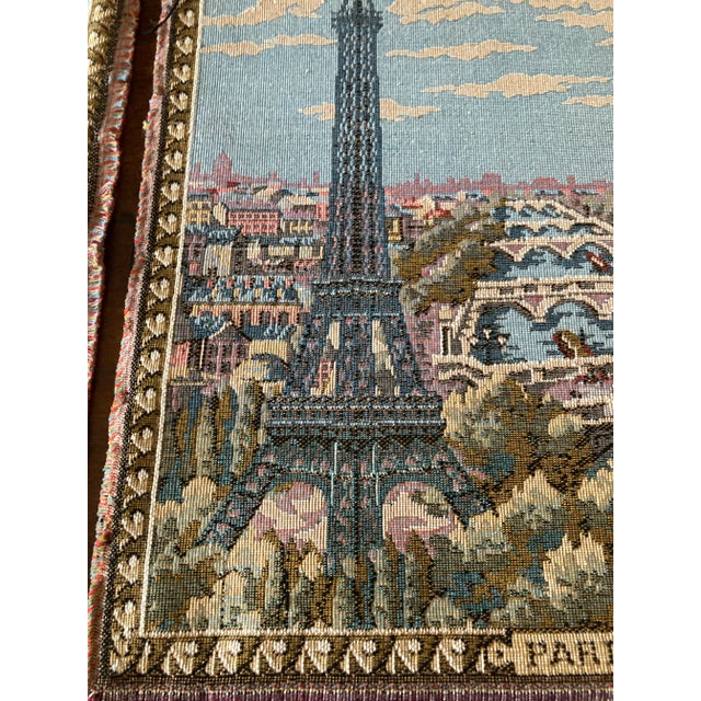 French Vintage French Paris Landmark Tapestries, Eiffel Tower & Notre Dame Wall Hangings - Set of 2 For Sale - Image 3 of 11