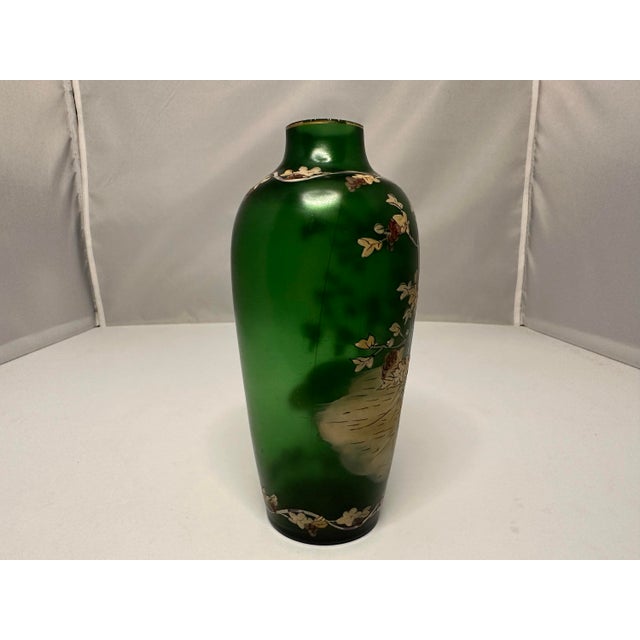 Glass Art Nouveau Enamel Art Glass Vase: Maiden in Vineyard For Sale - Image 7 of 10