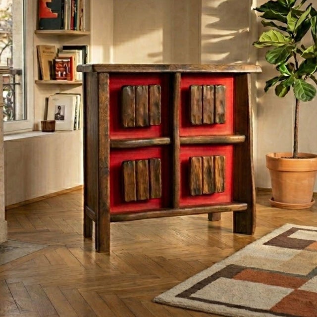Mid-Century Scandinavian Style Brutalist Backlit Bar Cabinet in Wood, 1970s, in Good conditions. Designed 1970 to 1979