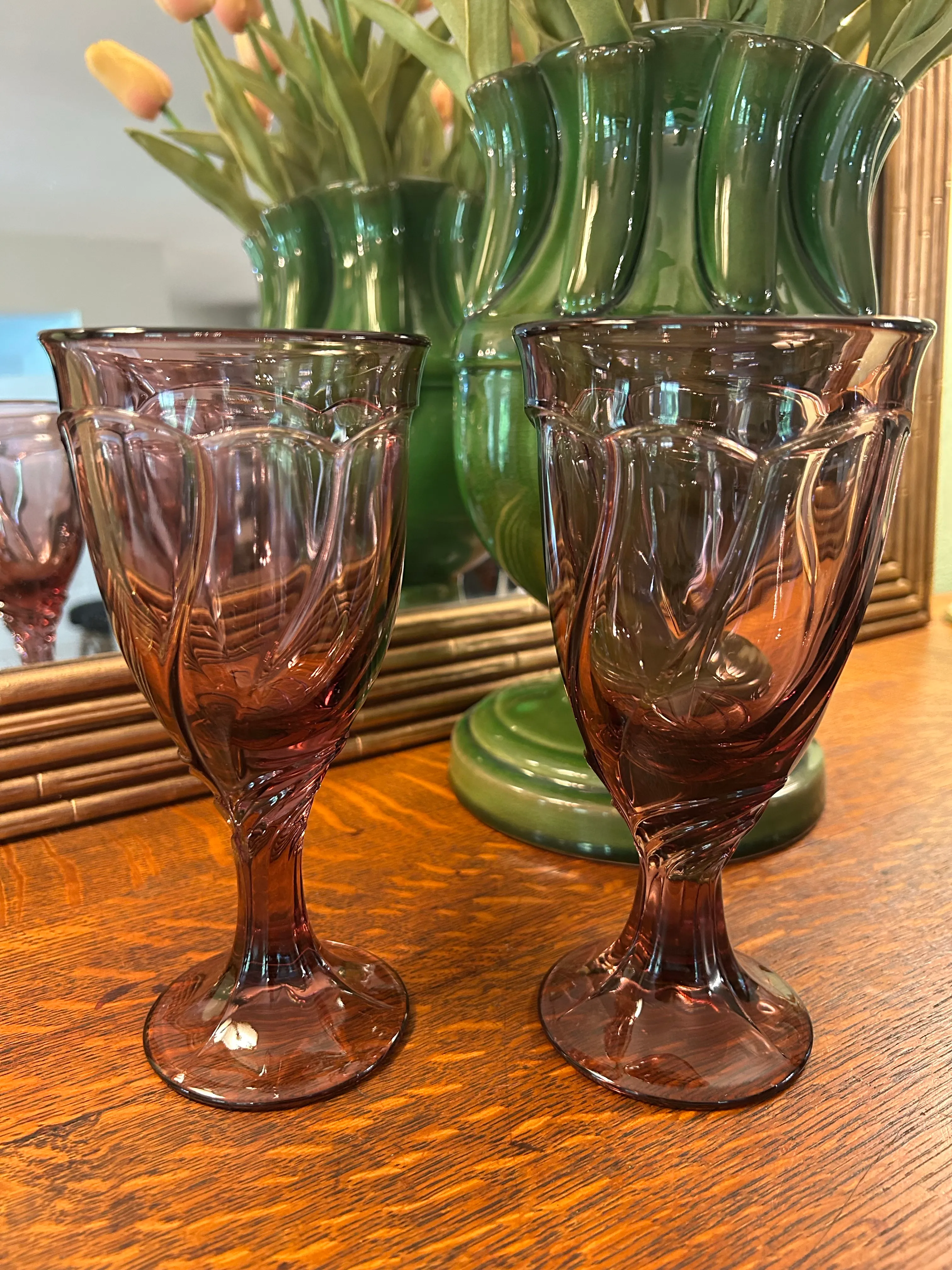 Late 20th Century Noritake “Sweet Swirl” Cranberry Glassware - A