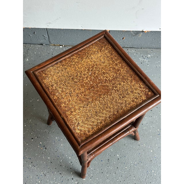 Brown 1980s Bamboo and Cane British Colonial Style End Table For Sale - Image 8 of 9