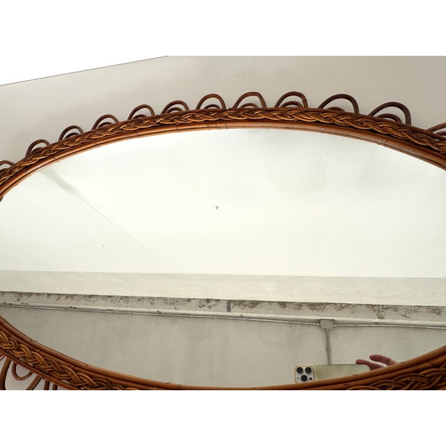 Large Vintage Italian Organic Wall Mirror in Rattan and Bamboo, 1960s For Sale - Image 12 of 15