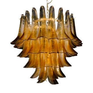 Vintage Murano Chandelier with Handmade Amber Petal-Shaped Glass, 1970s For Sale