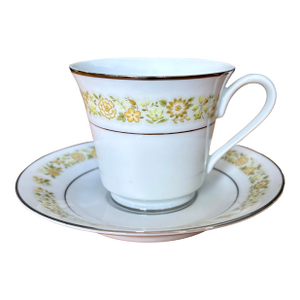 Vintage Towne House Spring Teacup & Saucer Sets • Yellow Floral Band and Silver Trim • Sold Individually by Set