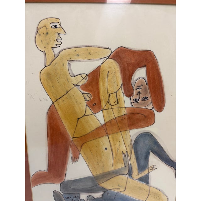 Mid 20th Century 1974 Mid-Century Modern Cubist Interlocking Nude Watercolor Signed Gigi Aramescu – 21.5x30 For Sale - Image 5 of 7