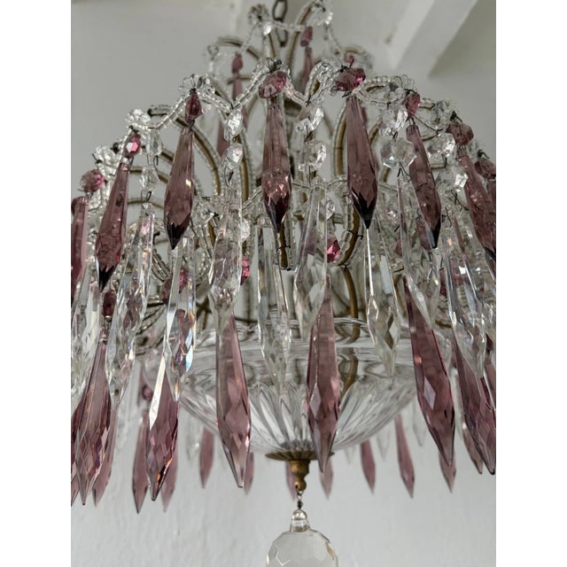 Italian Micro-Beaded Tiered Amethyst Crystal Prisms Chandelier C 1920 One of Two For Sale - Image 10 of 14