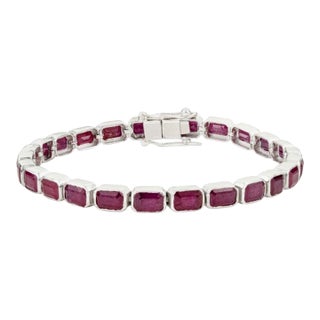 Ruby Octagon Cut Tennis Bracelet in 925 Sterling Silver For Sale