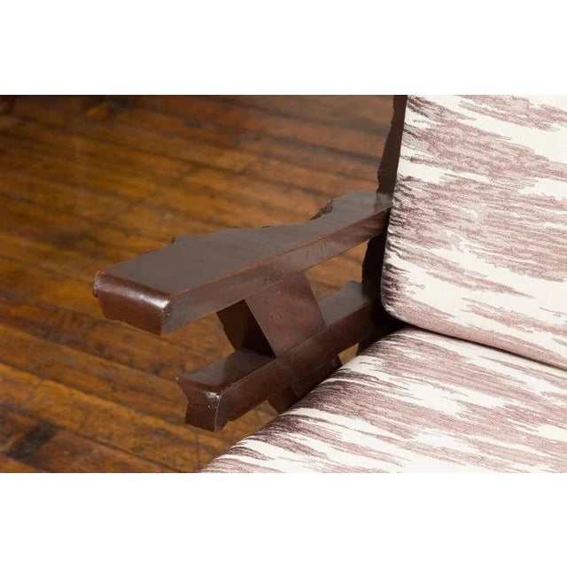 Antique Rustic Natural Edge Settee with Custom Upholstery For Sale - Image 12 of 13