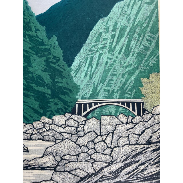 Fujita Fumio, Bridge in the Valley, 1985, Woodcut For Sale - Image 3 of 13