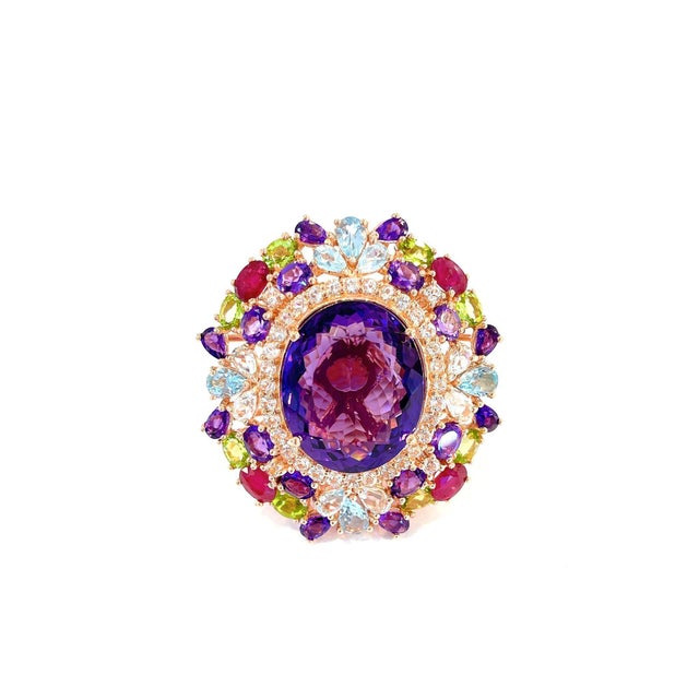 Bochic "Orient" Vintage Amethyst & Ruby & Multi Gem Ring 18K & Silver For Sale - Image 14 of 18