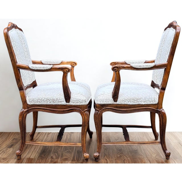 1980s Newly Upholstered Vintage Louis XV French Arm Chairs - A Pair For Sale - Image 5 of 13