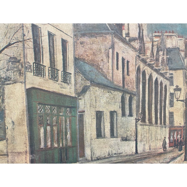 Mid Century Paris Street Scene Canvas | After Maurice Utrillo | Vintage French Wall Art | European Cityscape Décor | 1950s For Sale - Image 12 of 13