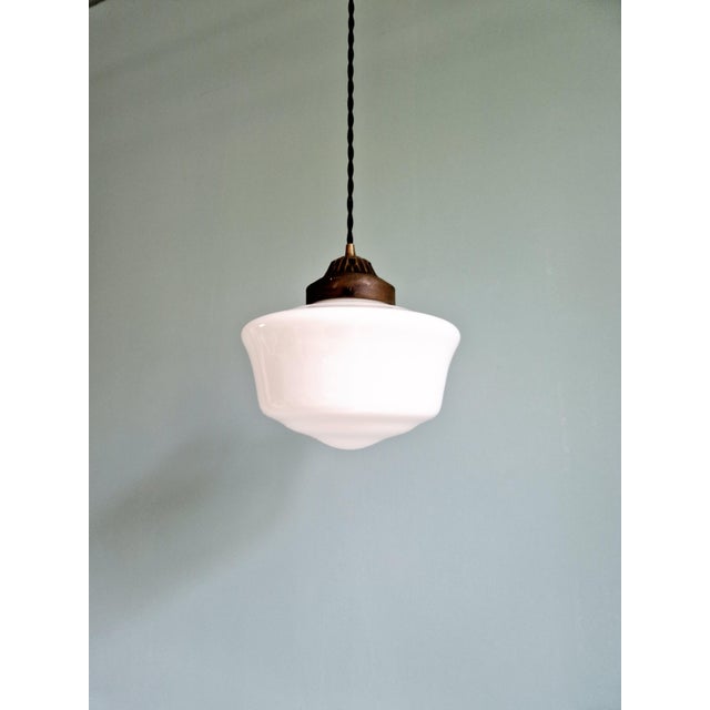 Copper Art Deco Pendant Light in White Opaline, 1920s-1930s For Sale - Image 8 of 11
