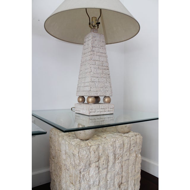 Vintage 80's Faux Stone Pyramid Table Lamp For Sale - Image 4 of 9