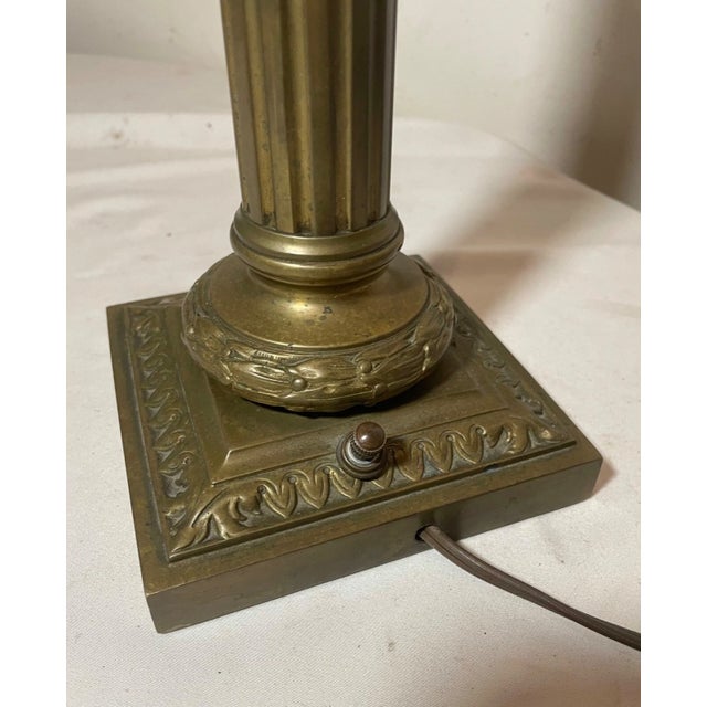 Antique Ornate Gilt Bronze Cranberry Cut Glass Electrified Oil Pillar Table Lamp For Sale - Image 11 of 12