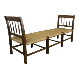 Antique French Walnut & Original Rush Daybed For Sale