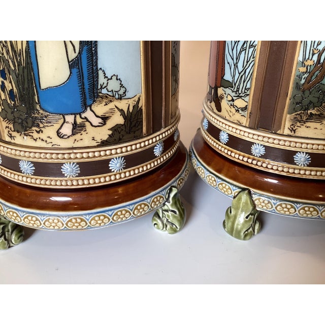 Doulton Hand Decorated Cylinder Vases, 1880s - A Pair For Sale - Image 10 of 12
