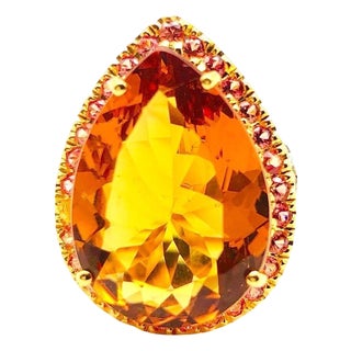 Bochic "Orient" Vintage Sapphire & Orange Citrine Ring Set In 18K Gold & Silver For Sale