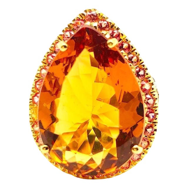 Bochic "Orient" Vintage Sapphire & Orange Citrine Ring Set In 18K Gold & Silver For Sale