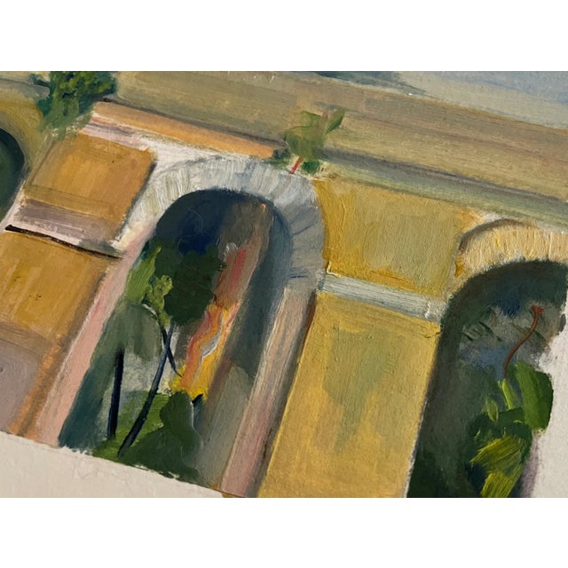 Impressionist Vintage Gouache Painting "Aqueduct" For Sale - Image 3 of 4