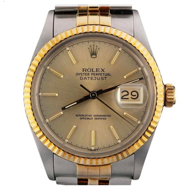 Steel & Gold Rolex Datejust 36 Champagne Dial Ref 16013 For Sale - Image 12 of 12