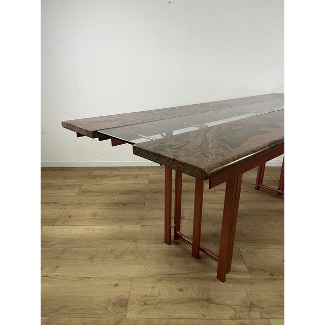 Postmodern Sculptural Table in Iron with Glass and Granite, 1980s For Sale - Image 3 of 9