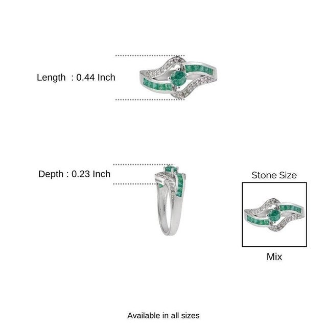 Contemporary Emerald and Diamond Bypass Ribbon Ring for Women, Size 7.5 For Sale - Image 11 of 13