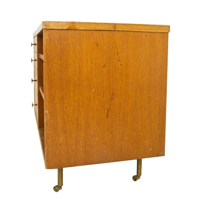 George Nelson Style Mid Century Oak Bar Cart For Sale In Chicago - Image 6 of 12