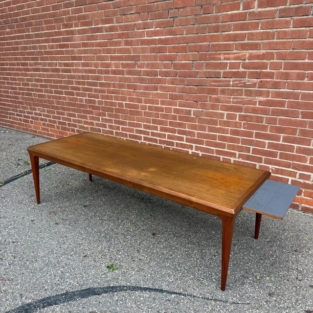 Mid 20th Century Attributed to Johannes Andersen Teak Danish Modern Coffee Table With Pull-Out Laminate Shelf For Sale - Image 11 of 11