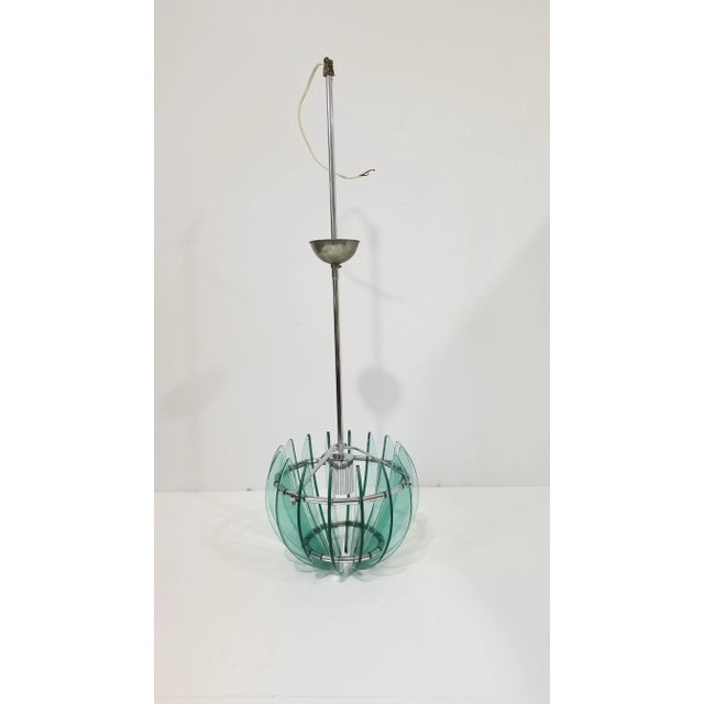1970s Mid Century Italian Glass and Chrome Chandelier in the Style of Fontana Arte For Sale - Image 12 of 12