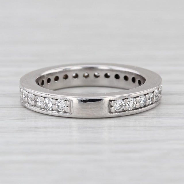 Modern 0.54ctw Diamond Wedding Ring 14k White Gold Size 4.5 Stackable Anniversary Band For Sale - Image 3 of 8