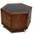 Groovy side, or end table constructed of walnut, faux walnut formica, glass and chrome. The table features a hexagonal...