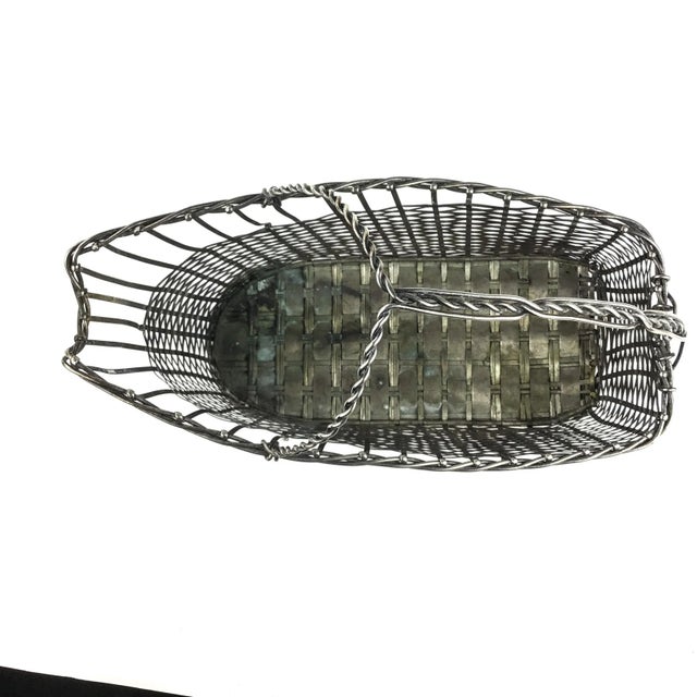 Vintage Handmade Woven Silverplate Wine Bottle Basket For Sale - Image 4 of 11