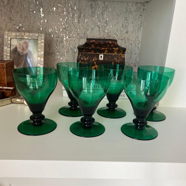 William Yeoward Crystal Emerald Green Goblets- Set of 6