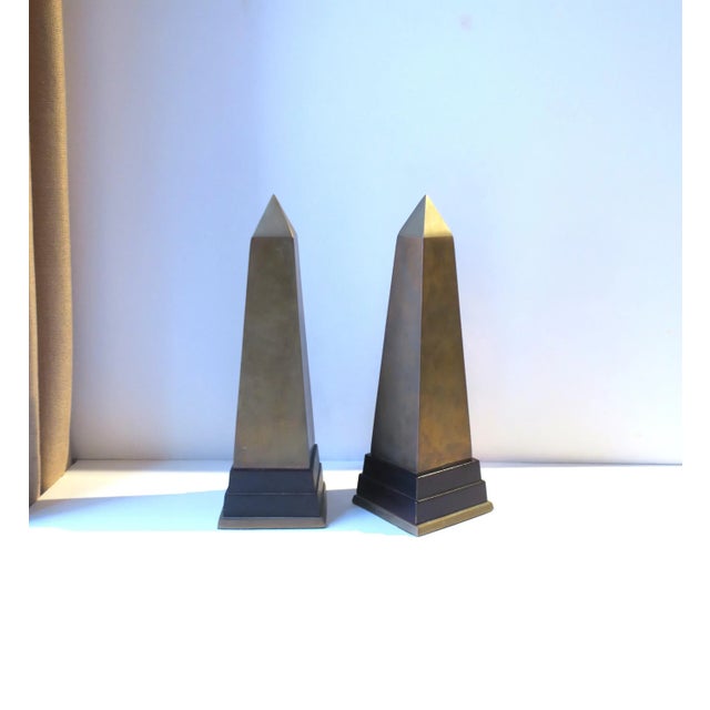 Wood Brass Obelisks, Pair For Sale - Image 7 of 10